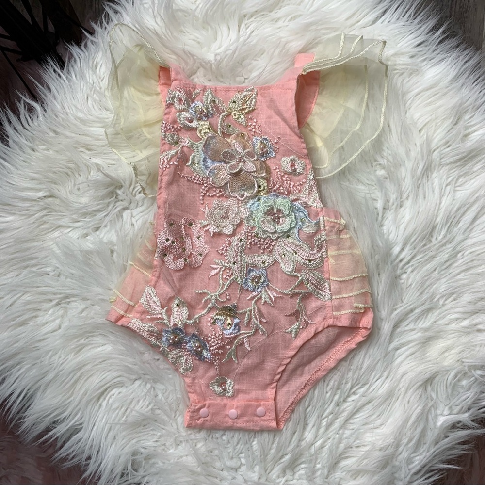 Elegant Pink Floral Kids One Piece